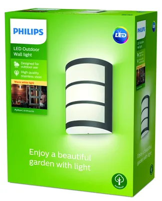 Obrázek produktu pro Philips Nástěnné svítidlo Python 6 W, Venkovní světlo na zeď, Antracit, Kov, IP44, Terasa, Zahrada, II