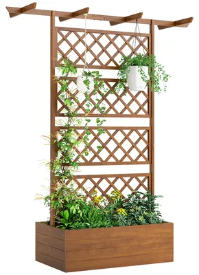 Produktbild von Hochbeet Tannenholz wetterfest, Blumenkasten Kletterspalier, Orange