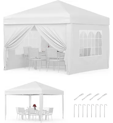Produktbild von 3x3 m Gartenpavillon - Pop up Faltzelt - Wasserdichtes 420D Oxford - UV-Schutz 50+ - Höhenverstellbar - 4 Seitenteile - Tragetasche - Weiß