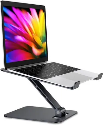 Immagine prodotto di Supporto ergonomico per laptop regolabile in altezza - Pieghevole - Nero - Per laptop fino a 16 pollici