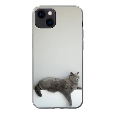 Produktbild von MuchoWow® Handyhülle Schutzhülle Hülle für iPhone 13 Katze - Britisch Kurzhaar - Grau - Mädchen - Kinder - Jungen - Kinder Silikon Softcase Handy Hülle - Karteninhaber