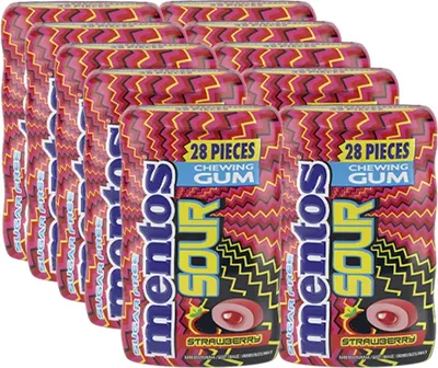 Produktbild von Mentos - Sour Gum Strawberry Zuckerfrei - 10x 28er