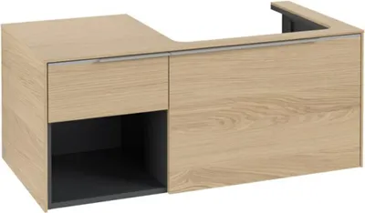 Image de Villeroy & Boch Subway 3.0 armoire sous lavabo, éclairage LED, 2 tiroirs, lavabo à droite, élément d'étagère en bas à gauche, 1001x422,5x516mm, C571L0VJ