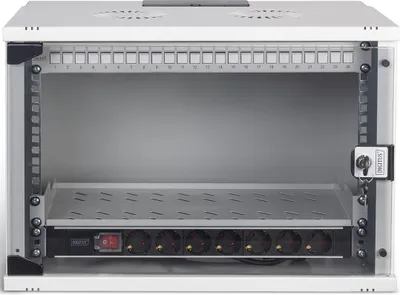 Produktbild von Digitus Netzwerk-Set SOHO Pro, 483 mm (19") - 7HE, 540 x 400 mm (B x T), Wandmontiertes Regal, 7U, 60 kg, Sperrschloss, Ablageschienen, Verbessertes Kabelmanagement
