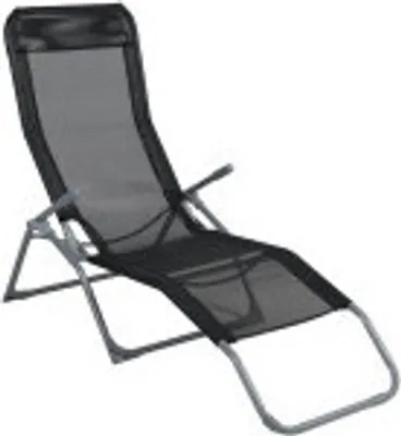 A black chaise lounge chair on a white background.