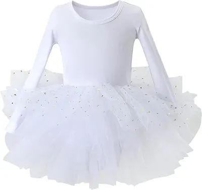 Produktbild von Toddler Girls Ballet Tutu Dresses Long Sleeve Sequin Tulle Ballerina Outfits Dance Leotards,Weiß, XL