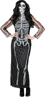 Produktbild von Widmann - Kostüm Skelett, Kleid aus Spitze, Mottoparty, Halloween, Karneval