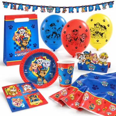 Produktbild von Paw Patrol Partyset 56-teilig, Teller 23 cm, Becher 250 ml, Servietten 33x33 cm