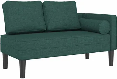 A chaiselongue with two cushions and a bolster pillow, shown from a three-quarter side view against a white background.