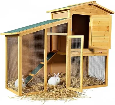 Imagen del producto de Jaula para conejos Silecomplaza Hasenstall, tamaño XXL, con recinto exterior, dimensiones 140x115x60 cm, fabricada en madera