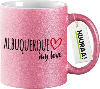 Produktbild von Huuraa Glitzertasse Albuquerque my love 330ml Pink Keramik Kaffeebecher Geschenkidee