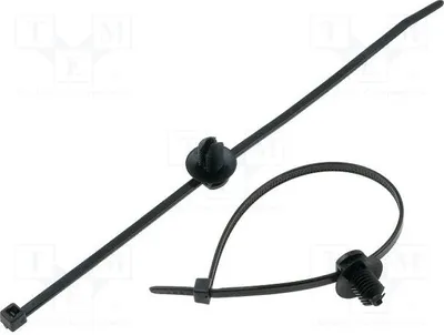 Produktbild von Kabelbinder; mit Halterung; L: 190mm; W: 3,6mm; schwarz; UL94V-2 150-31097 Kabelbinder
