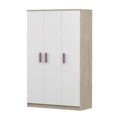 Produktbild von Kinder-Kleiderschrank 120 cm – Sonoma/Weiß mit erika Griffe, Kleiderstange & Einlegeböden JONAS 19