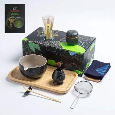 Immagine prodotto di Set da tè Matcha, 10 pezzi, con tazza, frusta in bambù, vassoio, colore grigio antracite