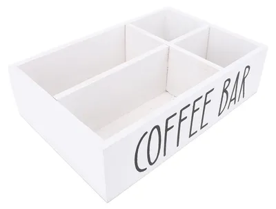 Image de Organiseur de café avec séparateurs - Boîte de rangement en bois pour accessoires de bar à café - Porte-sachets de thé et dosettes de café pour plan de travail de cuisine - Blanc