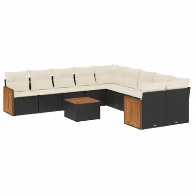 Produktbild von vidaXL 11-tlg. Garten-Sofagarnitur mit Kissen Schwarz Poly Rattan