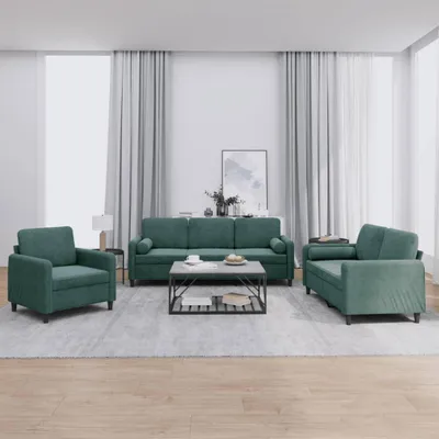 Image de vidaXL Ensemble de canapés 3 pièces avec coussins vert foncé velours
