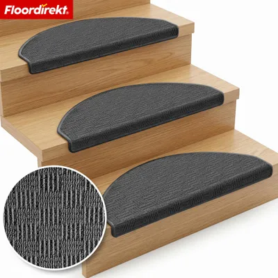 Produktbild von Floordirekt Stufenmatte Monaco, Treppenschutzmatte halbrund, schalldämmend, selbstklebend und strapazierfähig, Anthrazit, 15er Set
