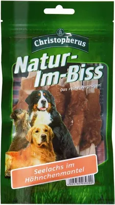 Produktbild von Christopherus Natur-Im-Biss Seelachs im Hähnchenmantel, Snacks, Hund, Huhn, 70 g, Gluten-frei