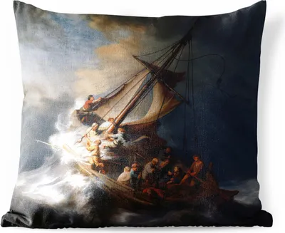 Produktbild von MuchoWow® Outdoor Kissen - Der Sturm auf dem See Genezareth - Gemälde von Rembrandt van Rijn - 45x45 cm - Wetterfest - Lounge Kissen - Fotokissen - Dekoratives Kissen
