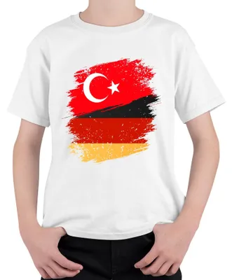Produktbild von Türkische Deutsche Flagge Türkei Deutschland Fußball Fan Trikot Kinder T-Shirt, Weiß, 104