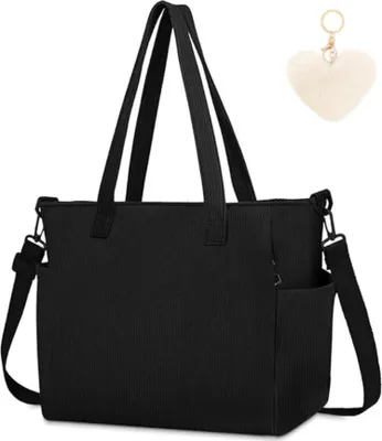 Produktbild von Damen Kord Handtasche Groß Umhängetasche Tote Bag Beuteltasche mit Reißverschluss