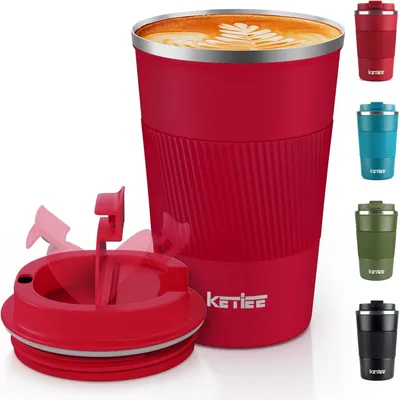 Image de KETIEE Thermobecher Kaffeebecher to go 380ml Kaffee-to-go Rot