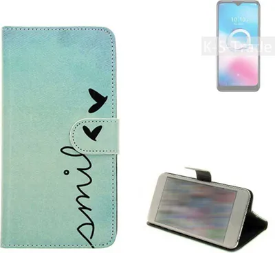 Produktbild von K-S-Trade Schutz Hülle Handy Hülle kompatibel mit Alcatel 3L (2020) Hülle Handyhülle cover bookstyle Etui Handyhülle ''smile'' türkis