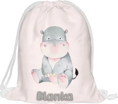Produktbild von Kinder Turnbeutel mit Namen Beutel Fullprint Tasche Gymsac Jutebeutel Print Bag Fitness Nilpferd [010]