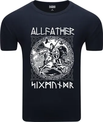 Produktbild von Diarbo Herren T-Shirt mit Wikinger Druck Allvater Odin Dunkelblau Gr.XXL
