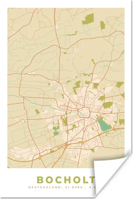Produktbild von MuchoWow® Poster Karte - Jahrgang - Bocholt - Stadtplan 120x180 cm - Kunstposter