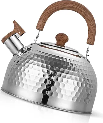Imagen del producto de Hervidor de acero inoxidable, tipo silbato, gran capacidad, base plana para cocinas de gas e inducción, capacidad de 2 litros, marca Hammer