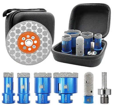 Zdjęcie produktu dla Zestaw wierteł korunkowych diamentowych - 7-elementowy - gwint M14 - do wiercenia w ceramice, marmurze, granicie i płytkach - do muru
