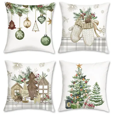 Kissenbezüge 45x45 cm, Weihnachtsmotiv, 4er-Set