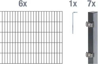 Immagine prodotto di Alberts 650919 Recinzione a doppia rete metallica come set completo di 14 pezzi, antracite, altezza 100 cm, lunghezza 12 m