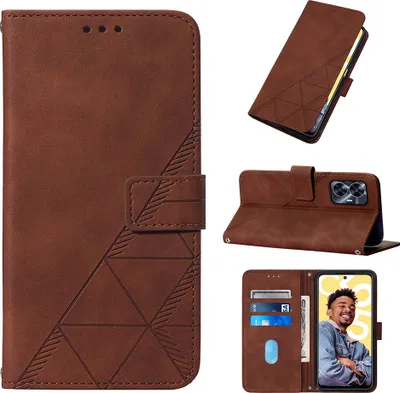Produktbild von Hülle für Realme C55 Prägung Flip Leder Kartenfächer Schutzhülle mit Ständer Braun