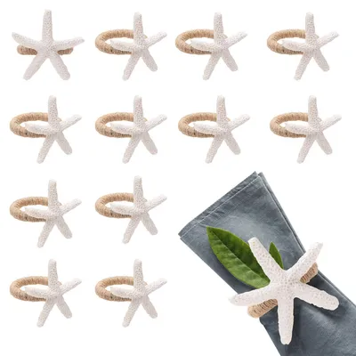 12er-Set Serviettenringe mit Seestern, weiß, 5,7 cm