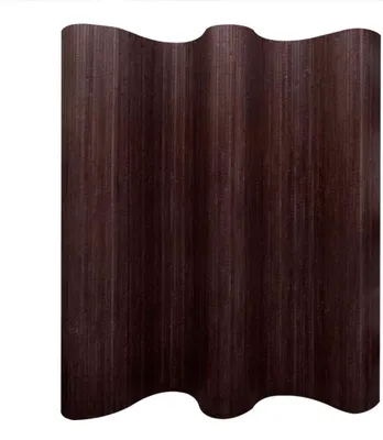 A dark brown room divider with a wavy top and bottom edge, standing against a white background.