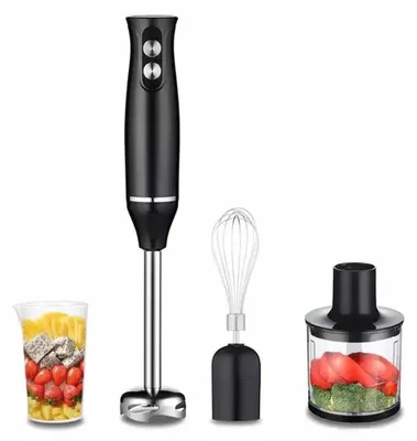 Produktbild von 4-in-1 elektrischer Stabmixer - Handmixer Set - 500 W Leistung - Edelstahlmesser - Pürierstab, Schneebesen, Zerkleinerer, Entsafter