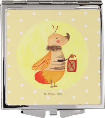 Produktbild von Mr. & Mrs. Panda Klappspiegel Glühwürmchen - Gelb Pastell - Geschenk, Taschenspiegel, Schminkspiegel, klein, Liebe, Kosmetikspiegel, Frauen Spiegel, Heiratsantrag