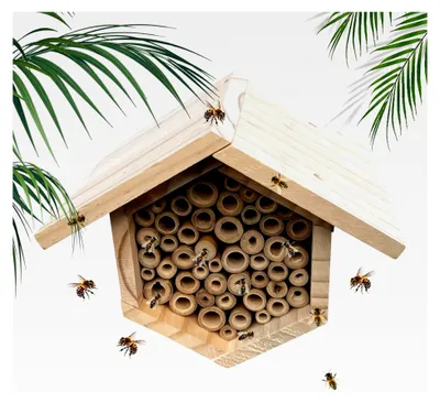 Produktbild von Bienenhaus, sechseckiger Bienenstock aus Holz mit Röhren, handgefertigt für Höfe, Veranden, Rasen, Innenhöfe, Balkone, Terrassen, Zäune und Baumstämme