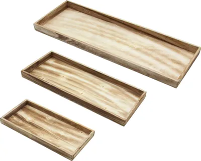 Immagine prodotto di Set di 3 vassoi portacandele rettangolari in legno fiammato - 60 / 42 / 30 cm - Vassoio decorativo naturale con bordo rialzato