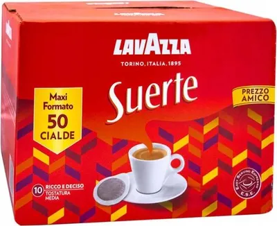 A box of Lavazza Suerte coffee pods.