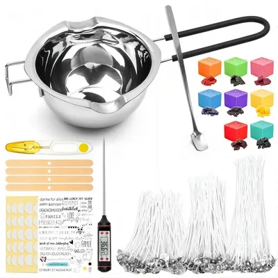 Produktbild von Kerzen Selber Machen Set mit 600ml Wachsschmelzer, 100 Dochten, 8 Farben & Thermometer