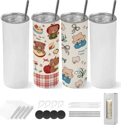 Immagine prodotto di VEVOR Tazze per sublimazione, confezione da 4 (591 ml), bicchieri per sublimazione in acciaio inossidabile con coperchio e cannuccia, contenitori per sublimazione a doppia parete isolati per regali personalizzati fai da te