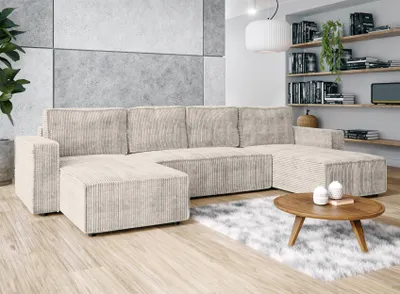 Image de AX LIVING Aydin U Canapé Salon avec fonction sommeil Forme U creme