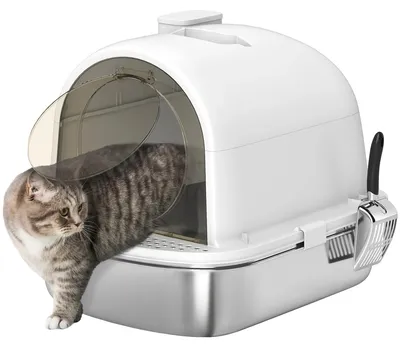 Image de Bac à litière pour chat, en acier inoxydable, facile à nettoyer, BLANC