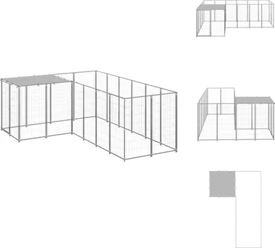 Produktbild von vidaXL Hundezwinger Silbern 4,84 m² Stahl - Hundezwinger & -ausläufe