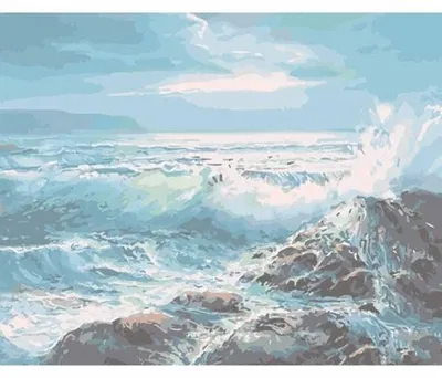 Image de Peinture par numéros : "Mer agitée", dimensions 40x50, avec cadre