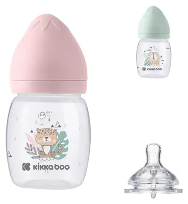 Image de Kikkaboo Biberon Savanna 180 ml, Tétine anti-coliques, ouverture large rose